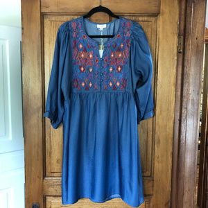 UMGEE Aztec Embroidered Puff Sleeve Dress